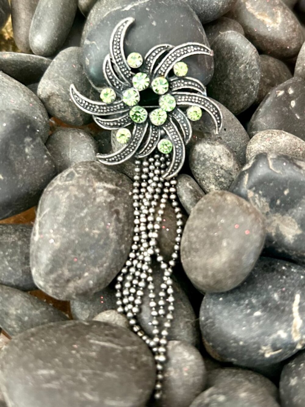 Modern Windmill Green and Gray Pin Brooch